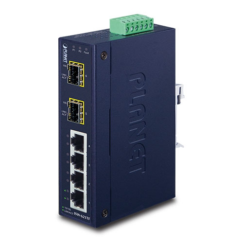 4-Port 10/100Base-TX + 2-Port 100Base-FX SFP Industrial Ethernet Switch with Wide Operating Temperature ISW-621TF