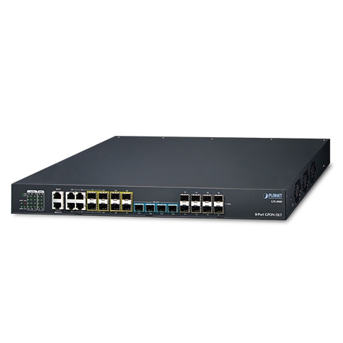 8-Port GPON OLT with 4-Port Gigabit TP/SFP Combo + 4-Port 1000X SFP + 4-Port 10G SFP+ GPL-8000