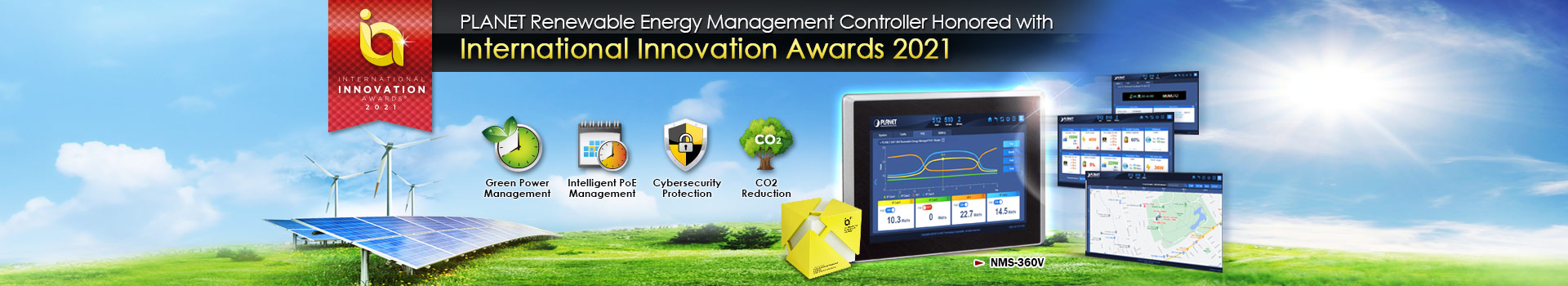 PLANET Renewable Energy Management Controller Honored with International Innovation Awards 2021, Green Power, Intelligent PoE, Cybersecurity, CO2 Reduction