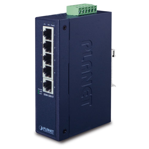 5-Port 10/100TX Industrial Fast Ethernet Switch (-40~75 degrees C operating temperature) ISW-501T