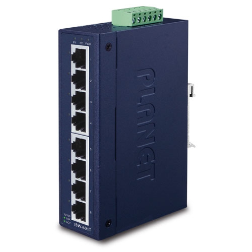 8-Port 10/100TX Industrial Fast Ethernet Switch (-40~75 degrees C operating temperature) ISW-801T