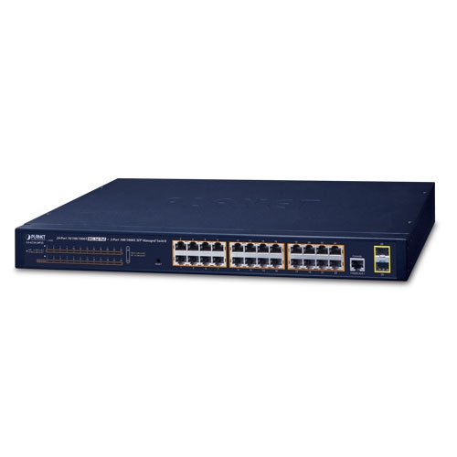 24-Port 10/100/1000T 802.3at PoE + 2-Port 100/1000X SFP Managed Switch GS-4210-24P2S