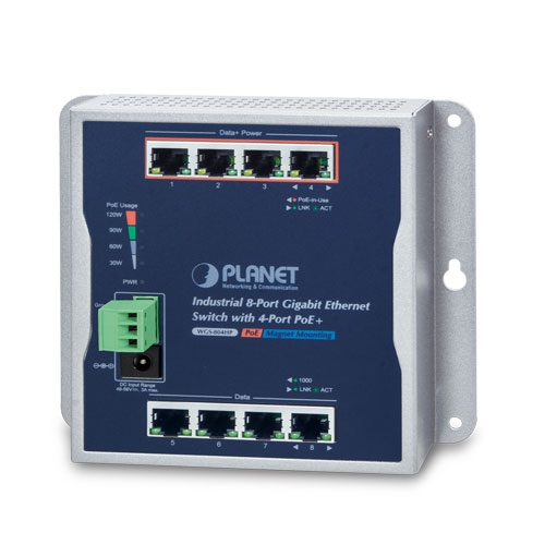 8-Port 10/100/1000T Wall Mounted Gigabit Ethernet Switch with 4-Port PoE+ WGS-804HP