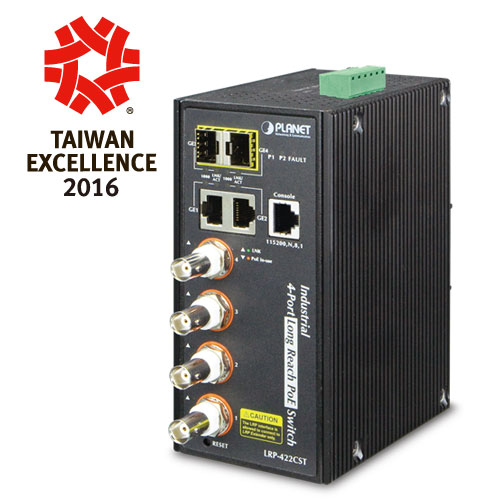 Industrial 4-port Coax + 2-port 10/100/1000T + 2-port 100/1000X SFP Long Reach PoE over Coaxial Managed Switch LRP-422CST