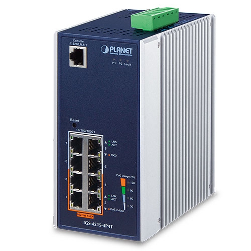 Industrial 4-Port 10/100/1000T 802.3at PoE + 4-Port 10/100/1000T Managed Switch (-40~75 degrees C) IGS-4215-4P4T