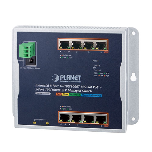Industrial 8-Port 10/100/1000T 802.3at PoE + 2-Port 100/1000X SFP Wall-mount Managed Switch (-40~75 degrees C) WGS-4215-8P2S