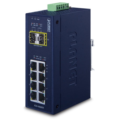 Industrial 8-Port 100/1000T + 2 1000X SFP Ethernet Switch (-40~75 degrees C) IGS-1020TF