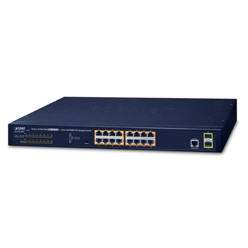 16-Port 10/100/1000T 802.3at PoE + 2-Port 100/1000X SFP Managed Switch GS-4210-16P2S