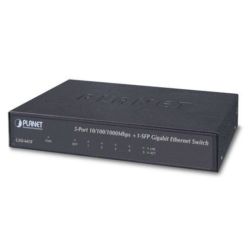 5-Port 10/100/1000T +1-Port 1000X SFP Gigabit Ethernet Switch GSD-603F