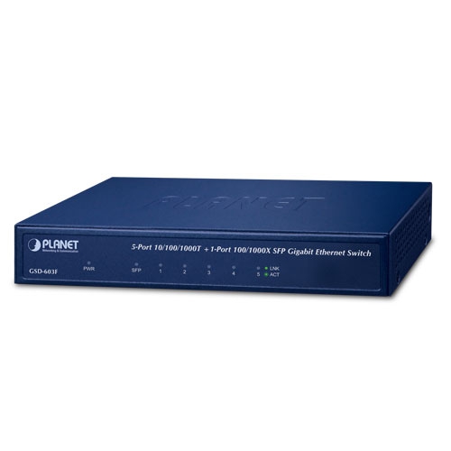 5-Port 10/100/1000T +1-Port 1000X SFP Gigabit Ethernet Switch GSD-603F