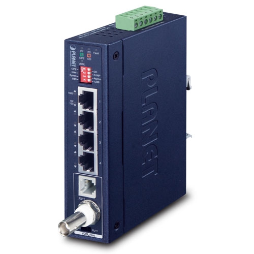 Industrial 1-Port BNC/RJ11 to 4-Port Gigabit Ethernet Extender IVC-234GT