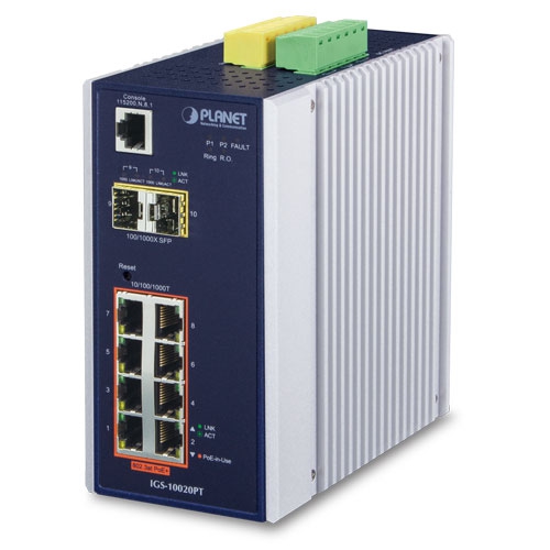 Industrial 8-port 10/100/1000T 802.3at PoE + 2-port 1G/2.5G SFP Managed Switch IGS-10020PT