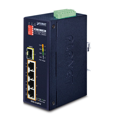 ISW-504PT - DIN-rail Unmanaged Fast Ethernet PoE Switch - PLANET 