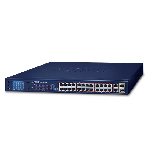 24-Port 10/100TX 802.3at PoE + 2-Port Gigabit TP + 2-Port SFP Ethernet Switch with LCD PoE Monitor FGSW-2622VHP