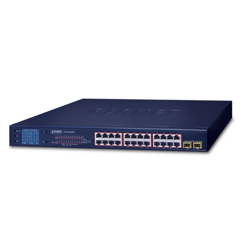 24-Port 10/100/1000T 802.3at PoE + 2-Port Gigabit SFP Ethernet Switch with LCD PoE Monitor GSW-2620VHP