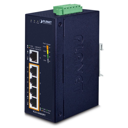 Industrial 4-Port 10/100/1000T 802.3at PoE + 1-Port 10/100/1000T Gigabit Ethernet Switch IGS-504HPT