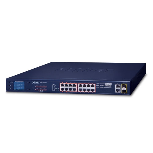 12-Port 10/100TX 802.3at PoE + 4-Port 10/100TX 802.3bt PoE + 2-Port Gigabit TP + 2-Port SFP Ethernet Switch with LCD Management FGSW-2022VHP