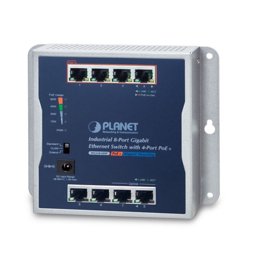 Industrial 8-Port 10/100/1000T Wall-mounted Gigabit Switch with 4-port PoE+ WGS-814HP