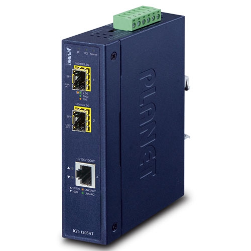 Industrial 1-port 10/100/1000T to 2-port 100/1000/2500X SFP Media Converter IGT-1205AT