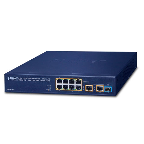 8-Port 10/100/1000T 802.3at PoE + 2-Port 2.5G 802.3at PoE + 1-Port 10G SFP+ Ethernet Switch GSD-1121XP