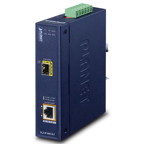 Industrial 1-Port 100/1000X SFP to 1-Port 10/100/1000T 802.3bt PoE++ Media Converter IGUP-805AT