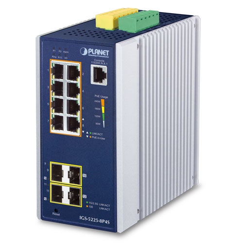 Industrial L2+ 8-Port 10/100/1000T 802.3at PoE + 2-Port 100/1G SFP + 2-Port 1G/2.5G SFP Managed Ethernet Switch IGS-5225-8P4S
