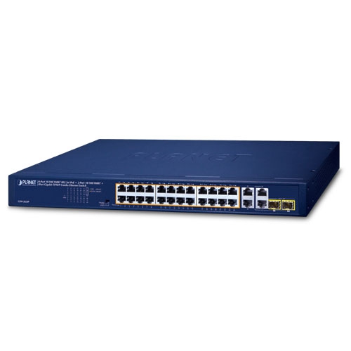24-Port 10/100/1000T 802.3at PoE + 2-Port 10/100/1000T + 2-Port Gigabit TP/SFP Combo Ethernet Switch GSW-2824P