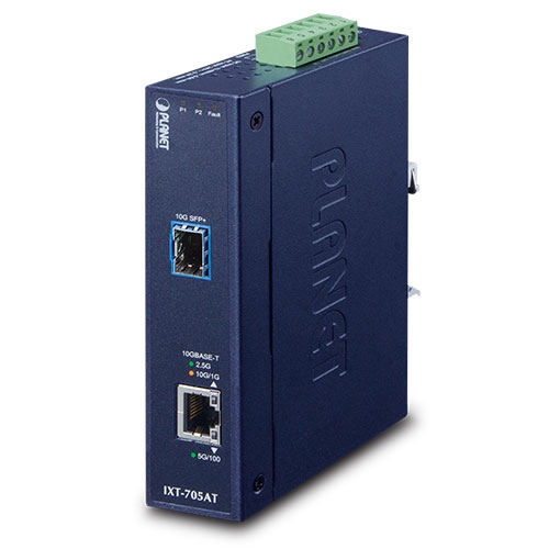 Industrial 10G/5G/2.5G/1G/100M Copper to 10GBASE-X SFP+ Media Converter IXT-705AT