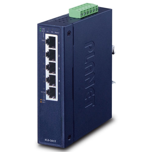 5-Port 10/100/1000T Industrial Gigabit Ethernet Switch with Wide Operating Temperature IGS-501T