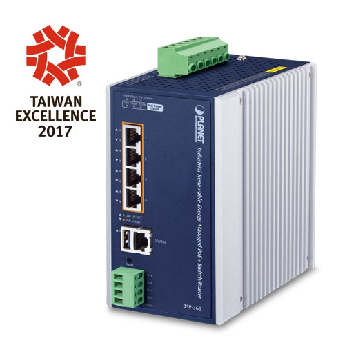 Industrial Renewable Power 5-Port Gigabit Managed Switch/Router with 4-Port 802.3at PoE+ BSP-360