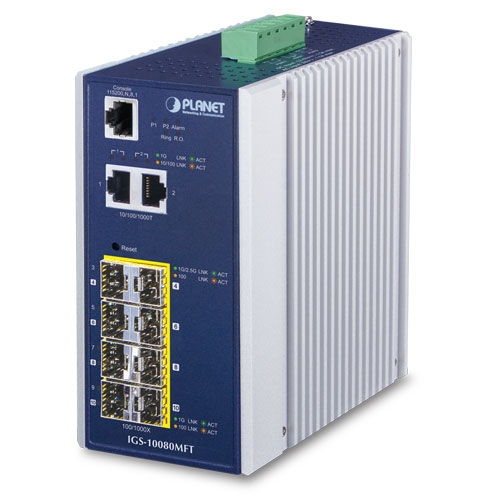 Industrial 6-Port 100/1000X SFP + 2-Port 1G/2.5G SFP + 2-Port 10/100/1000T Managed Switch IGS-10080MFT