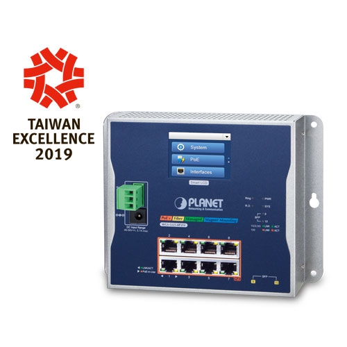 Industrial 8-port 10/100/1000T 802.3at PoE + 2-port 1G/2.5G SFP Wall-mount Managed Switch with LCD Touch Screen WGS-5225-8P2SV