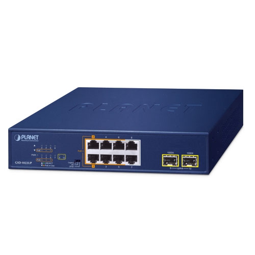 2-Port 10/100/1000T 802.3bt PoE + 4-Port 10/100/1000T 802.3at PoE + 2-Port 10/100/1000T + 2-Port 1000X SFP Desktop Switch GSD-1022UP
