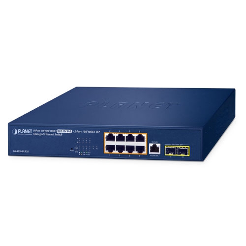 8-Port 10/100/1000T 802.3bt PoE + 2-Port 100/1000X SFP Managed Ethernet Switch GS-4210-8UP2S