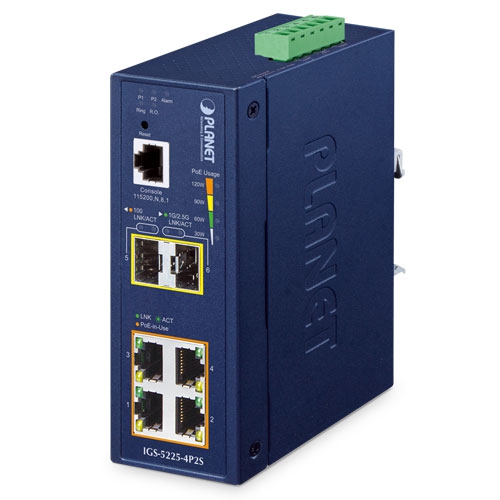 Industrial L2+ 4-Port 10/100/1000T 802.3at PoE + 2-Port 1G/2.5G SFP Managed Ethernet Switch IGS-5225-4P2S