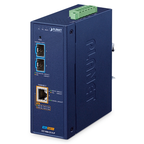 Industrial 2-Port 10G SFP+ + 1-Port 10GBASE-T 802.3bt PoE++ Managed Media Converter IXT-900-2X1UP