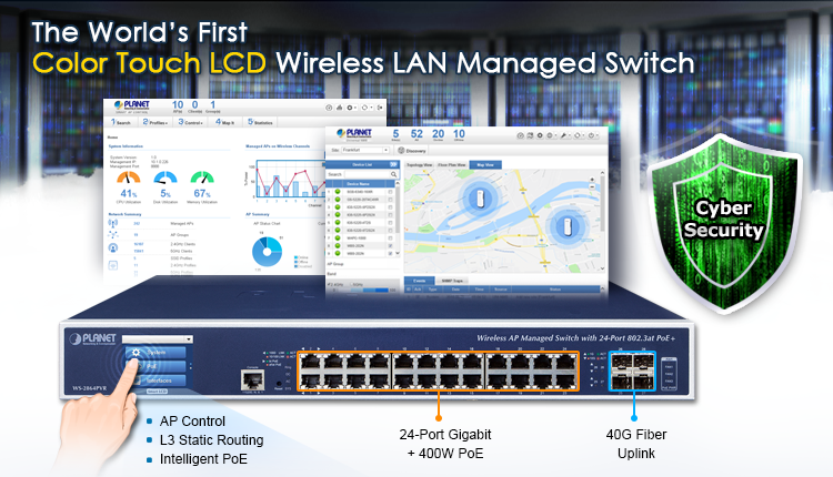 Enterprise Wireless AP Managed Switch with LCD Touch Screen and PoE Capability